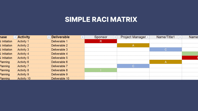 RACI Matrix Excel Template - Streamline Team Accountability & Collaboration - Professional Excel Project Management - Download Now | Ilka